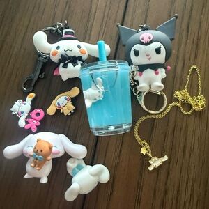 Sanrio Cinnamoroll and Kuromi, Keychains,  Necklace, Croc Charms and figures.